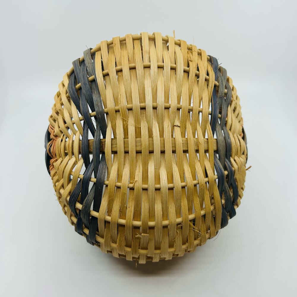 Woven Rattan Gathering Basket Set Bentwood Handle Farmhouse Boho Market Baskets - Picture 4 of 7